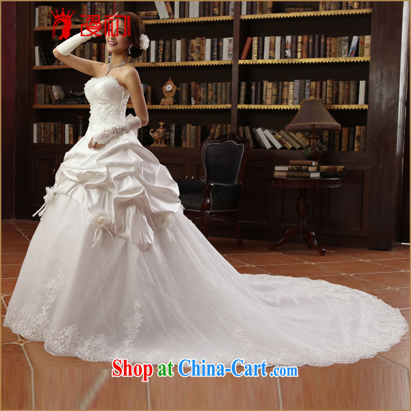 Early definition wedding dresses 2015 New Deluxe tail Korean wedding chest bare long-tail manually flowers wedding white L, spread, early, and shopping on the Internet