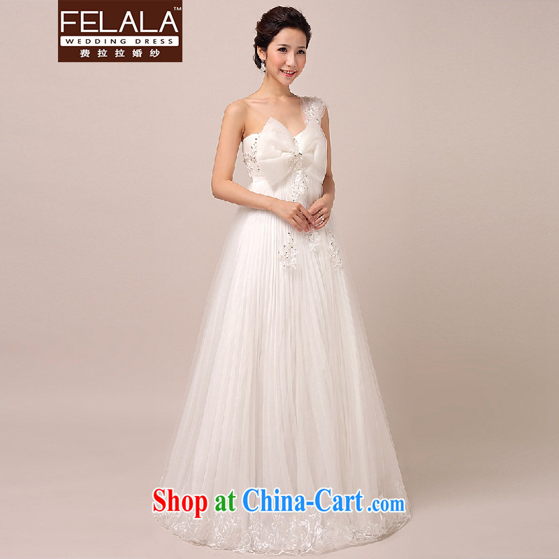 Ferrara 2015 new single shoulder bow-tie lace pregnant bride Korean-style wedding wedding with shaggy skirts white XL Suzhou shipping, La wedding (FELALA), shopping on the Internet