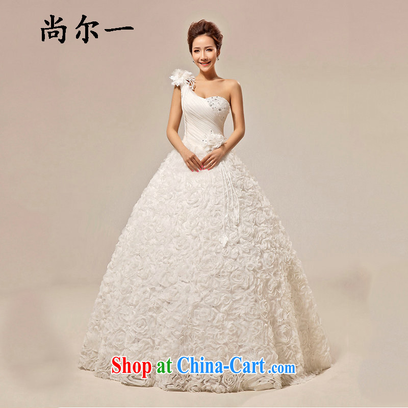There's a wedding dresses Korean sweet Princess with bride single shoulder bare chest wedding XS 5230 m White XXL