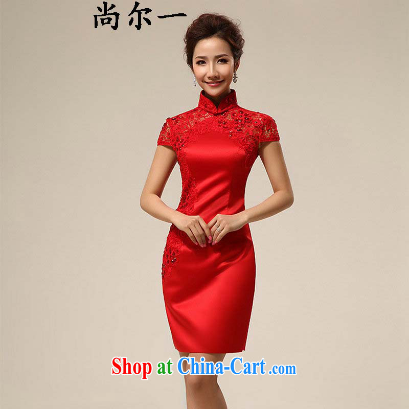 Still, 12,014 summer new cheongsam dress Chinese wedding dress red lace retro improved bridal toast clothing XS 6608 red XXL