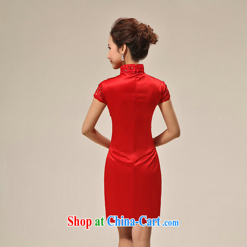 Still, 12,014 summer new cheongsam dress Chinese wedding dress red lace retro improved bridal toast clothing XS 6608 red XXL, there's a, shopping on the Internet