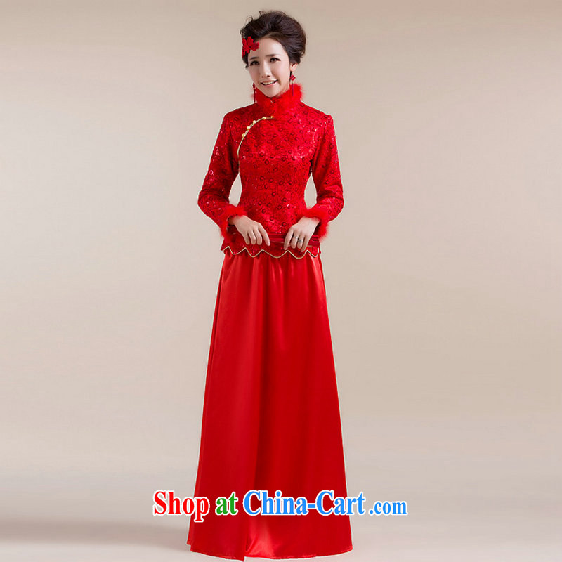 Still, 12,014 new Gross Gross for single cuff shoulder with flowers long skirt with drag and drop Chinese wedding dress XS 331 red XXL, it's a, and shopping on the Internet