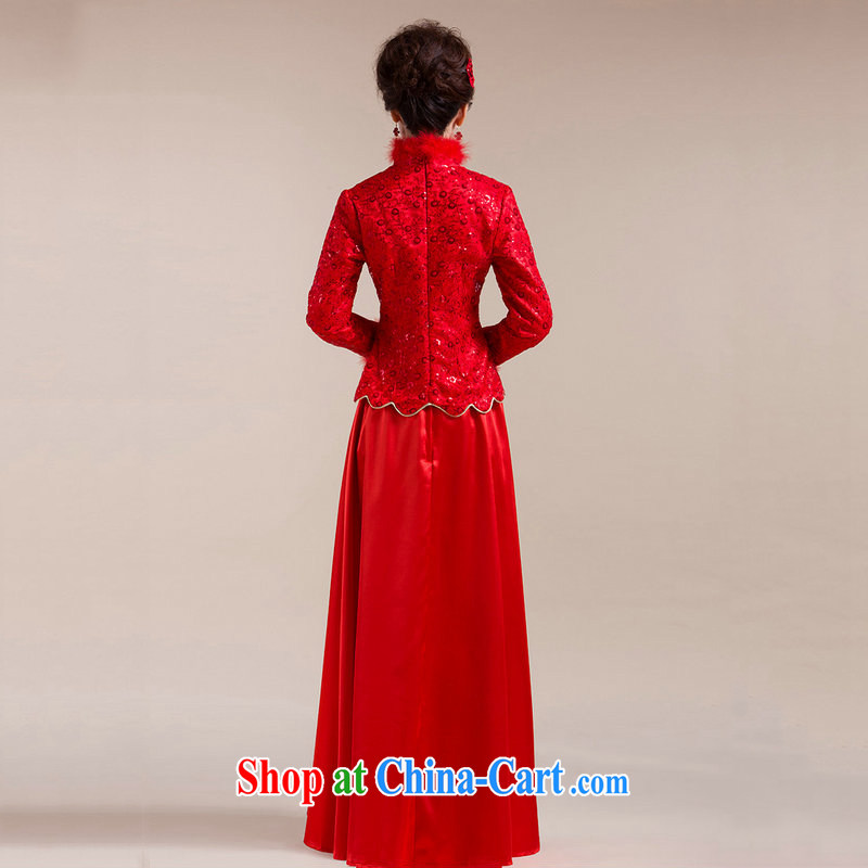 Still, 12,014 new Gross Gross for single cuff shoulder with flowers long skirt with drag and drop Chinese wedding dress XS 331 red XXL, it's a, and shopping on the Internet