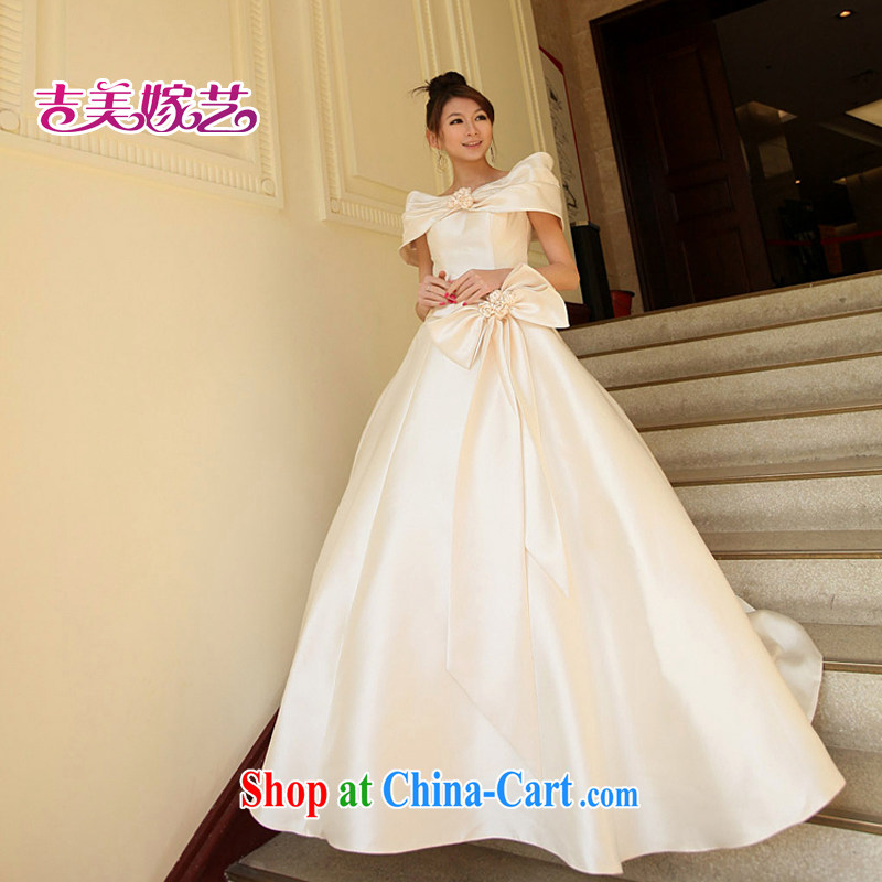 wedding dresses Jimmy married arts 2014 New Field shoulder Korean shaggy dress with HS 503 bridal wedding champagne color XXL