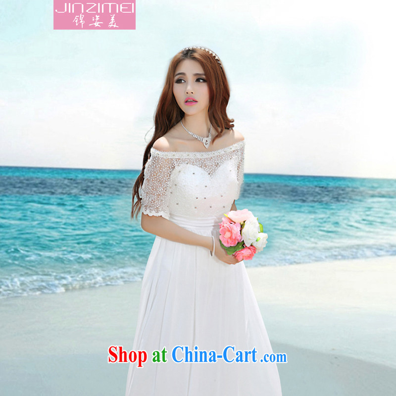 kam beauty 2014 new field for serial staples snow Pearl woven dresses bare shoulders short-sleeved beach skirts lace evening dress J 5092 white XL, Kam beauty (JZM), online shopping