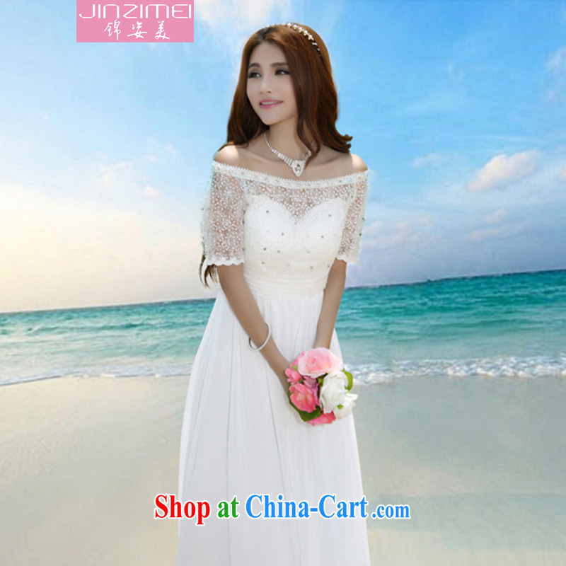 kam beauty 2014 new field for serial staples snow Pearl woven dresses bare shoulders short-sleeved beach skirts lace evening dress J 5092 white XL, Kam beauty (JZM), online shopping
