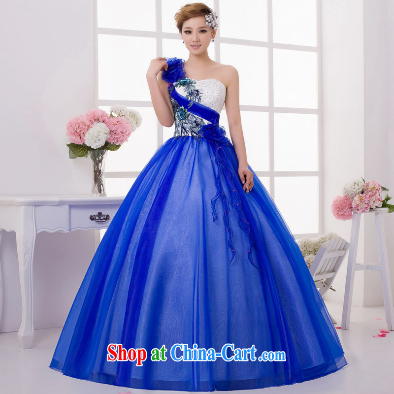 Mrs Alexa Lam growl Korean New 2014 single shoulder shaggy dress bridal wedding dress royal blue performance graphics thin wedding dresses 33,062 royal blue L