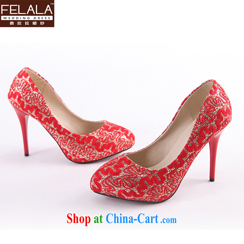 Ferrara 2014 New Red silk ballet shoes high-heel shoes Korean Princess single shoes bridal shoes bridal shoes 37, La wedding (FELALA), shopping on the Internet