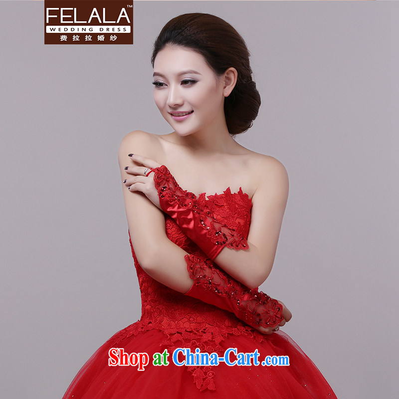 Ferrara bridal red mittens Korean Crescent lace long gloves wedding dresses wedding accessories