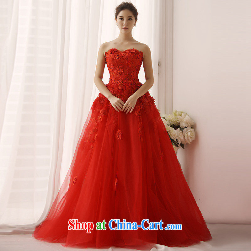 Garden 2015 new erase chest flower vera wang style small tail red wedding dresses s 1376 red tail 30 CM 173 - M