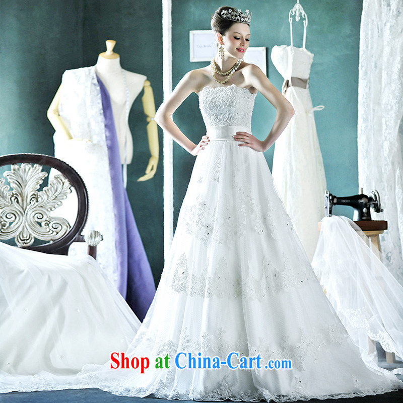 Full court, 2015 new bride wedding wiped his chest wedding dresses lace inserts drill white long-tail strap H 935 tail 50CM tailor