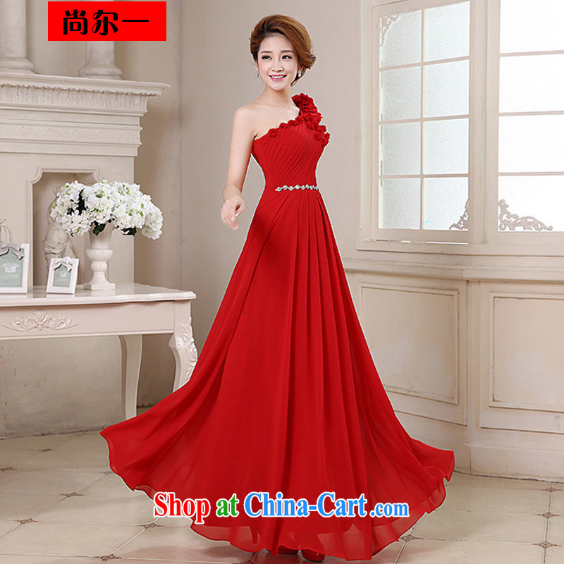 There is a evening dress long wedding dresses and stylish wedding toast Service Bridal bridesmaid single shoulder the shoulder cultivating red Xs 151 large red XXL