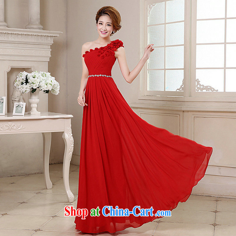 There's a dress long wedding dresses and stylish wedding toast Service Bridal bridesmaid single shoulder the shoulder cultivating red Xs 151 large red XXL, still, and that, on-line shopping