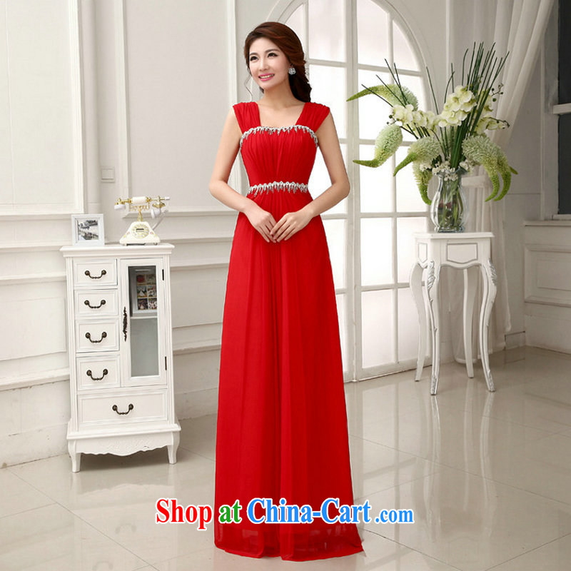 There is a new dual-shoulder red-chip marriages served toast Evening Dress Evening Dress wedding bridesmaid long XS 293 large red XXL
