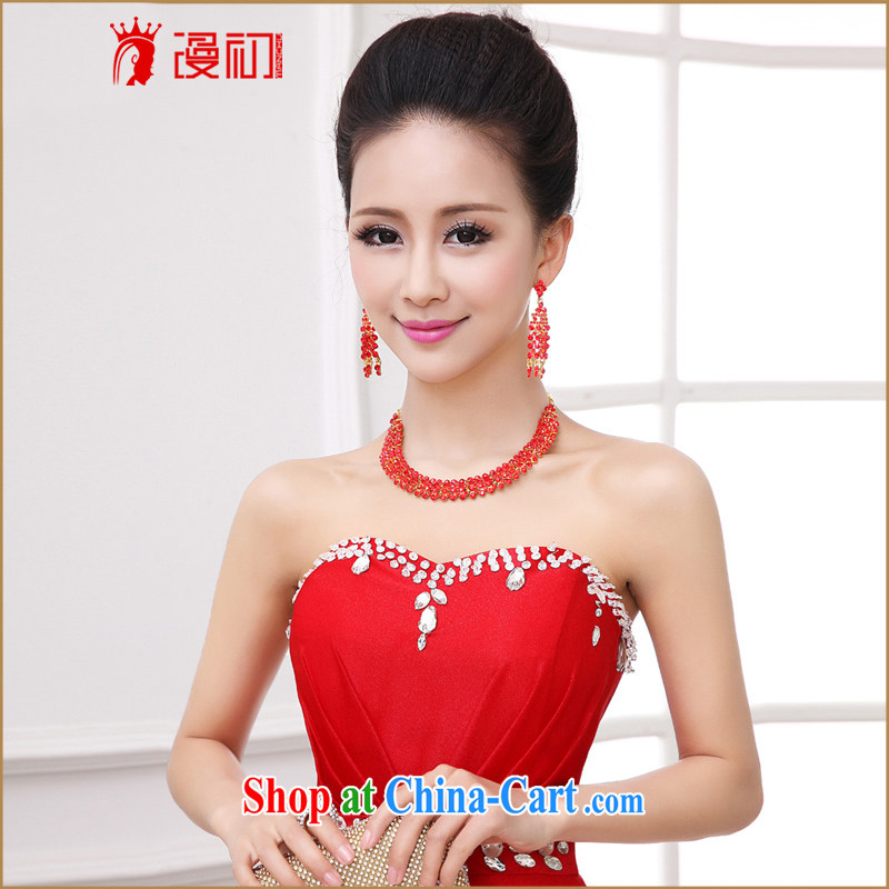 Early spread Korean bridal jewelry Kit red wedding dress wedding accessories bridal necklace water drilling female Kit red