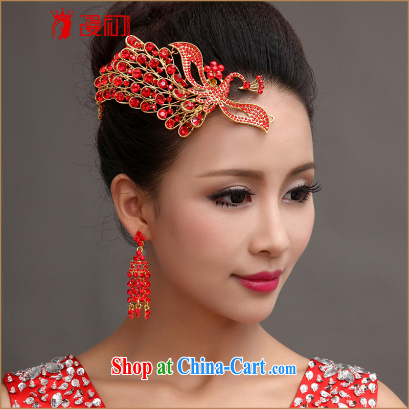 Early definition 2015 new jewelry married women Korean wedding accessories Phoenix water drilling Crown headdress Red Red, diffuse, and shopping on the Internet