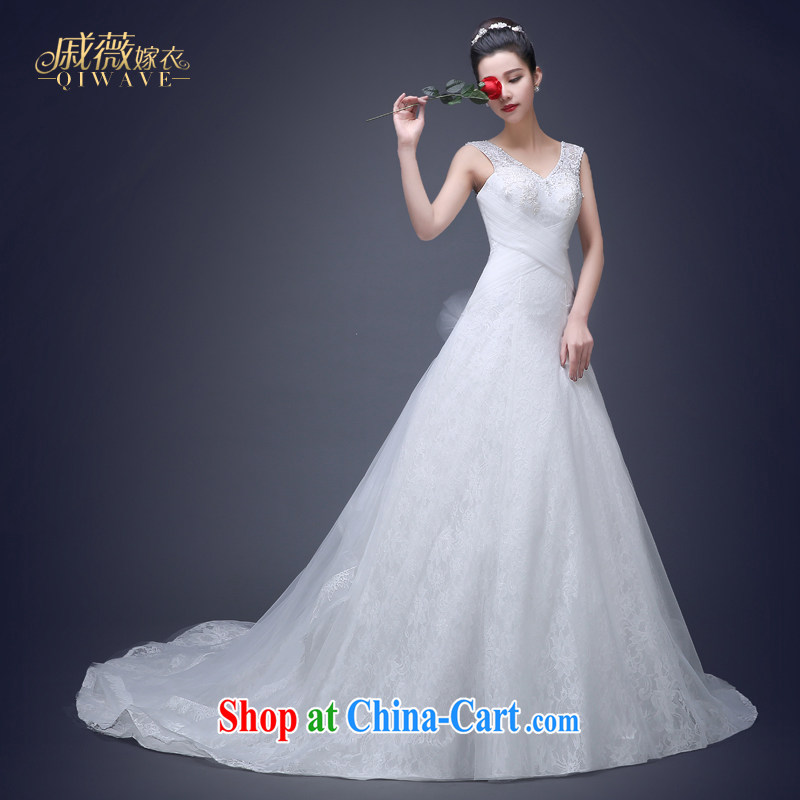 Wei Qi 2015 summer Korean marriages wedding dresses ivory white shoulders V for cultivating tied with a long-tail the code graphics thin wedding girls ivory white tail L, Qi wei (QI WAVE), online shopping