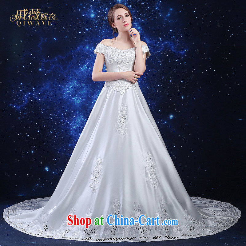 Qi wei summer 2015 new stylish Korean-style package shoulder wedding dresses ivory white satin wedding field shoulder Deluxe long-tail wedding dress girls ivory XL urgent contact Customer Service