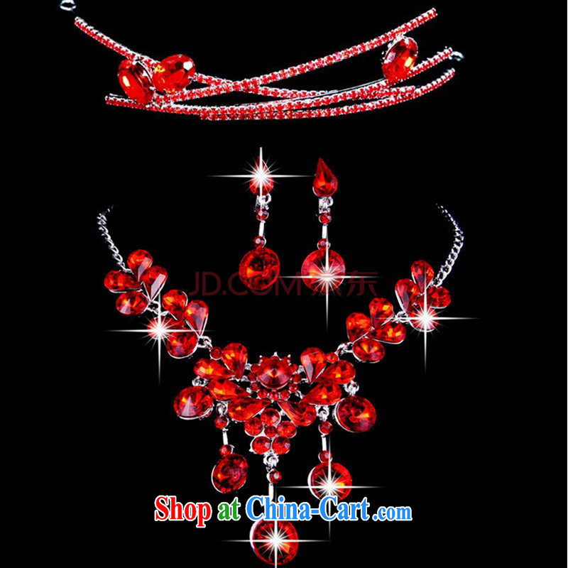 Bridal red 3-piece/marriage jewelry/head-dress Kit necklace wedding dresses accessories 01, love so Pang, shopping on the Internet