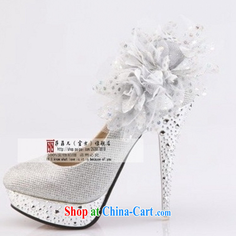 2014 new women shoes high heel bridal wedding shoes red wedding shoes larger wedding shoes crystal shoes, 1389 silver 7