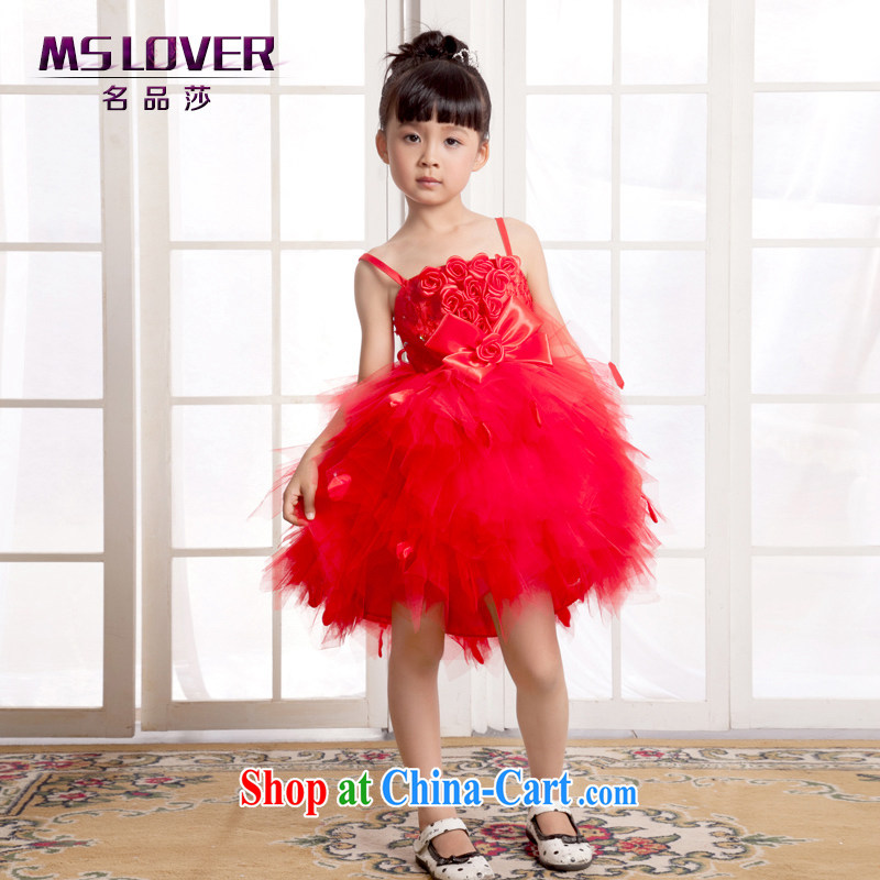 MSLover sweet straps shaggy skirts girls Princess dress children dance stage dress wedding dress flower girl dress 7005 red 10 code