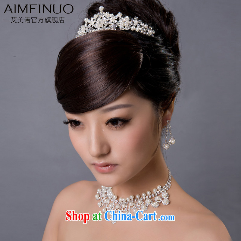 The United States and the bride's wedding dresses accessories Crown necklace earrings Pearl set link 3 piece head-dress wedding jewelry e 015 white