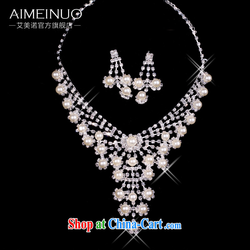 The United States, wedding dresses accessories bridal accessories necklaces earrings two-piece kit link marriage jewelry Pearl Crown necklace E 002 white, and the US (Imeinuo), shopping on the Internet