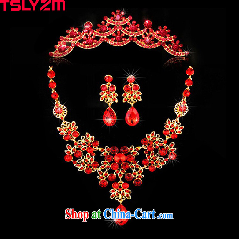 2015 red water drilling bridal wedding jewelry Korean crown 3 piece chain dress with jewelry bridal wedding accessories wedding accessories, Tslyzm, shopping on the Internet