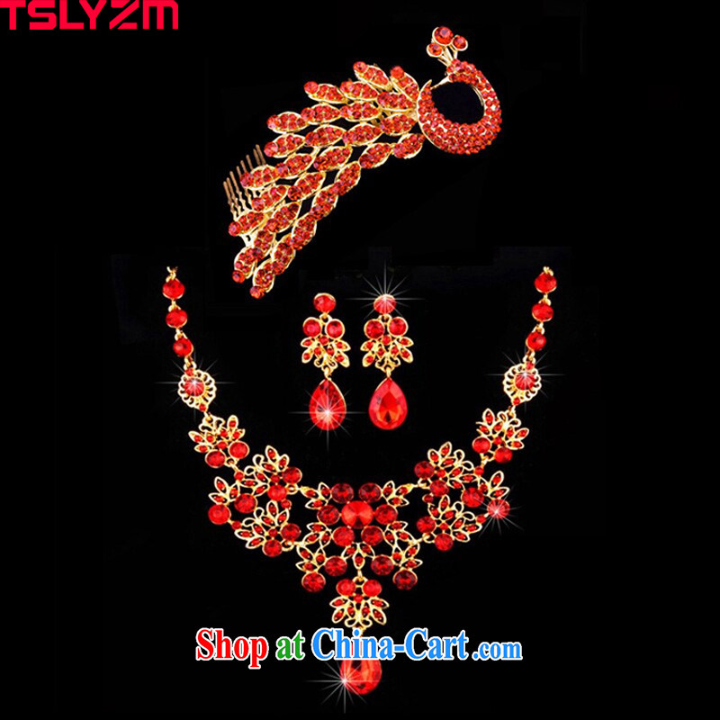 bird feathers 2015 red water drilling bridal Crown wedding jewelry and accessories 3 piece set dress and jewelry, wedding wedding accessories and ornaments accessories Phoenix, Tslyzm, shopping on the Internet