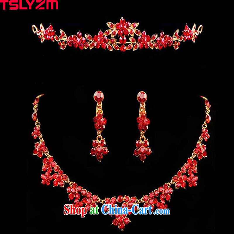 Acacia 2015 red water drilling married women red clavicle link marriage necklace + earrings Crown 3 piece accessories marriages and accessories