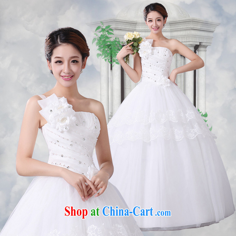 Spring new wedding dresses 2015 Korean sweet Princess single shoulder strap with flowers with strap wedding customer size will not be refunded, love so Pang, and shopping on the Internet