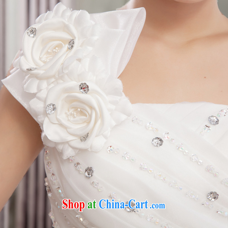 Honeymoon bridal wedding dresses 2015 Korean sweet Princess single shoulder strap with flowers with wedding shaggy strap wedding white XS, Honeymoon bridal, shopping on the Internet