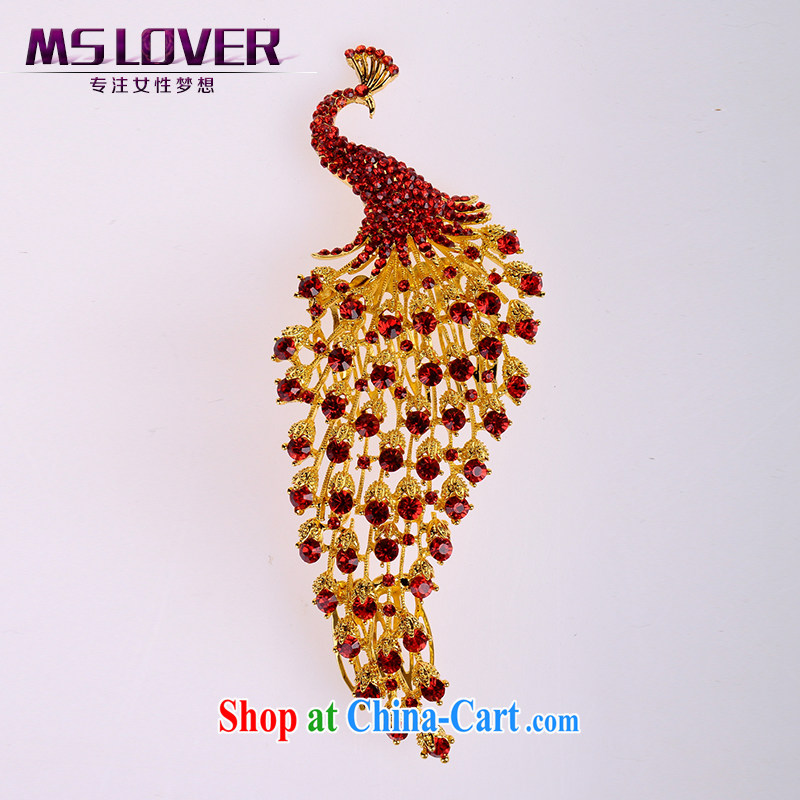 MSlover growing, more colorful Peacock crystal alloy bridal Crown furnishings and ornaments hair accessories wedding hair accessories comb SP 0120 red
