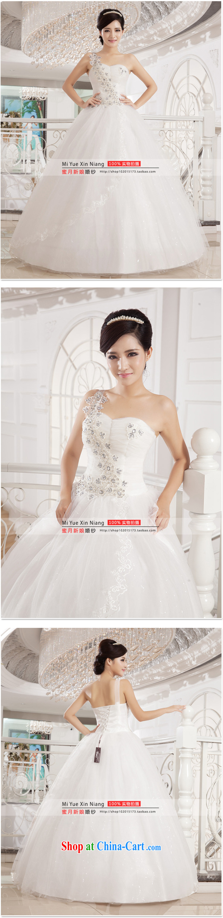 Honeymoon bridal wedding dresses 2015 new Korean sweet Princess single shoulder wedding wood drill with wedding shaggy straps Princess wedding white XL pictures, price, brand platters! Elections are good character, the national distribution, so why buy now enjoy more preferential! Health
