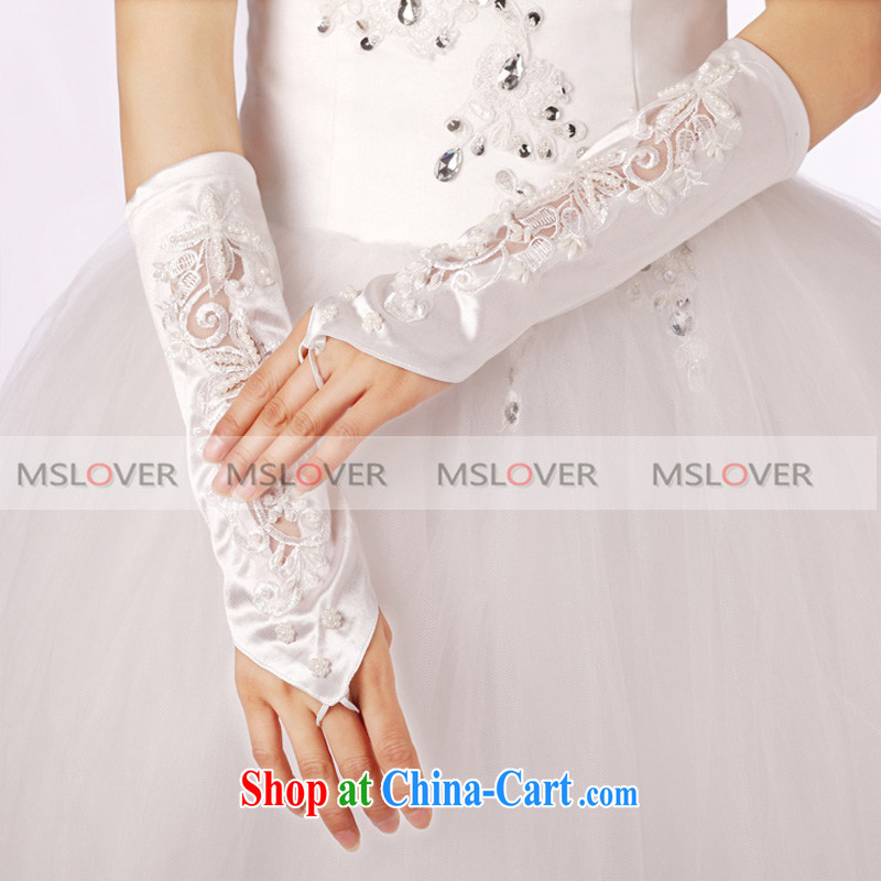 MSLover Satin lace decals nail Pearl refers to the long, Dinner Show bridal wedding gloves wedding dresses accessories ST 1241 m White, name, Mona Lisa (MSLOVER), shopping on the Internet