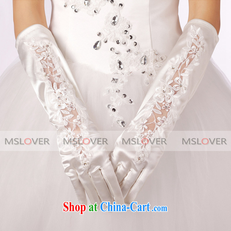 MSLover lace Openwork panels drill Satin 5 refer to long, bridal wedding gloves wedding accessories ST 1201 m White