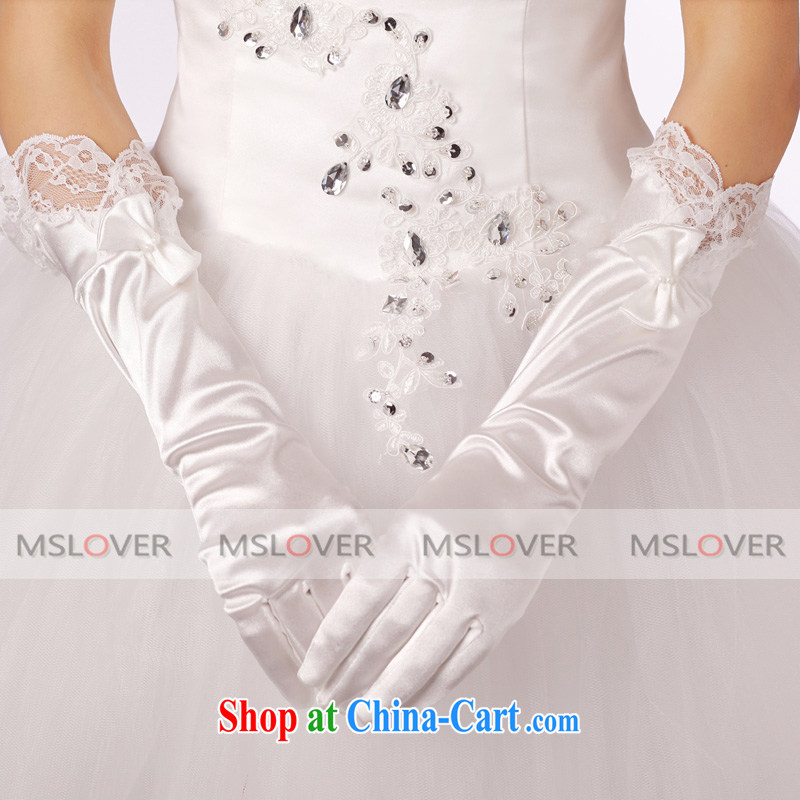 MSLover lace lace Bow Tie Satin 5 refer to long, bridal banquet show gloves wedding gloves ST 1221 M white