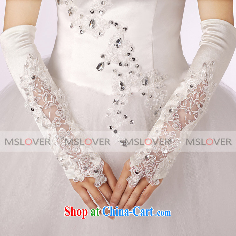 MSLover lace flowers framed by drilling a long Dinner Show bridal wedding gloves wedding gloves ST 1306 m White
