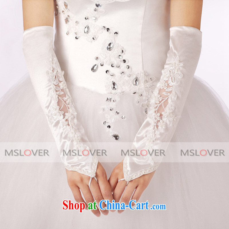 MSLover Satin lace decals nail Pearl refers to the long, Dinner Show bridal wedding gloves wedding gloves ST 1246 white
