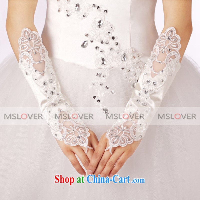 MSLover luxury parquet drill lace to take out a long Dinner Show bridal wedding gloves wedding gloves ST 1310 m White