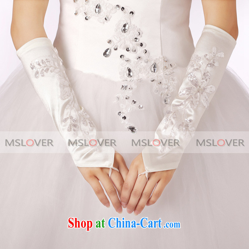 MSLover lace Openwork framed by drilling a long Dinner Show bridal wedding gloves wedding gloves ST 1308 m White