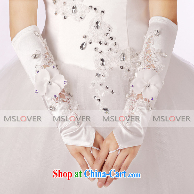 MSLover lace floral Openwork framed by drilling a long Dinner Show marriages gloves ST 1304 m White