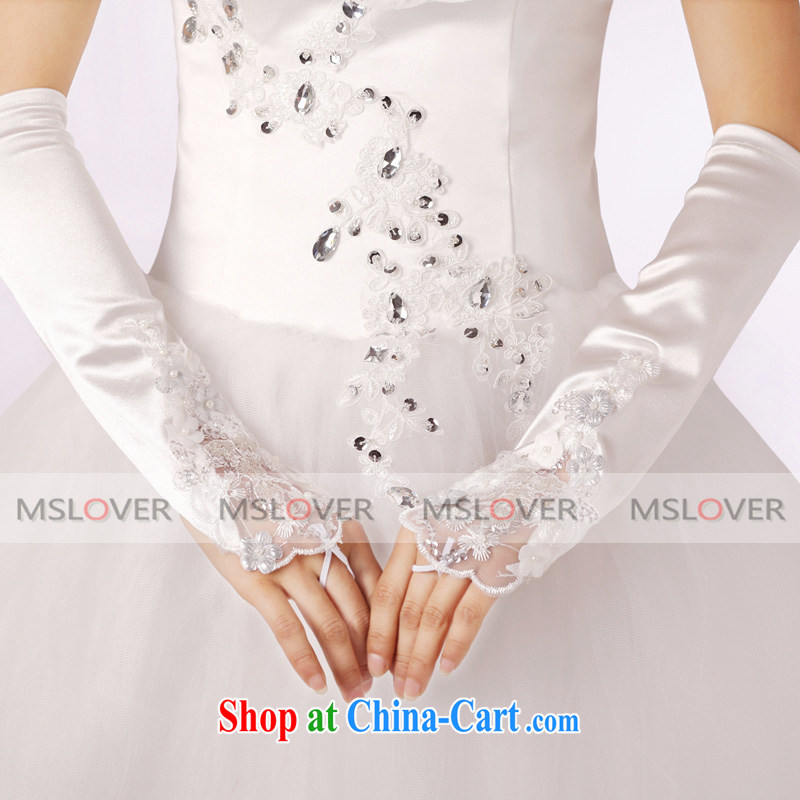 MSLover luxury lace flowers 5 refer to long, Dinner Show bridal wedding gloves wedding gloves ST 1303 m White