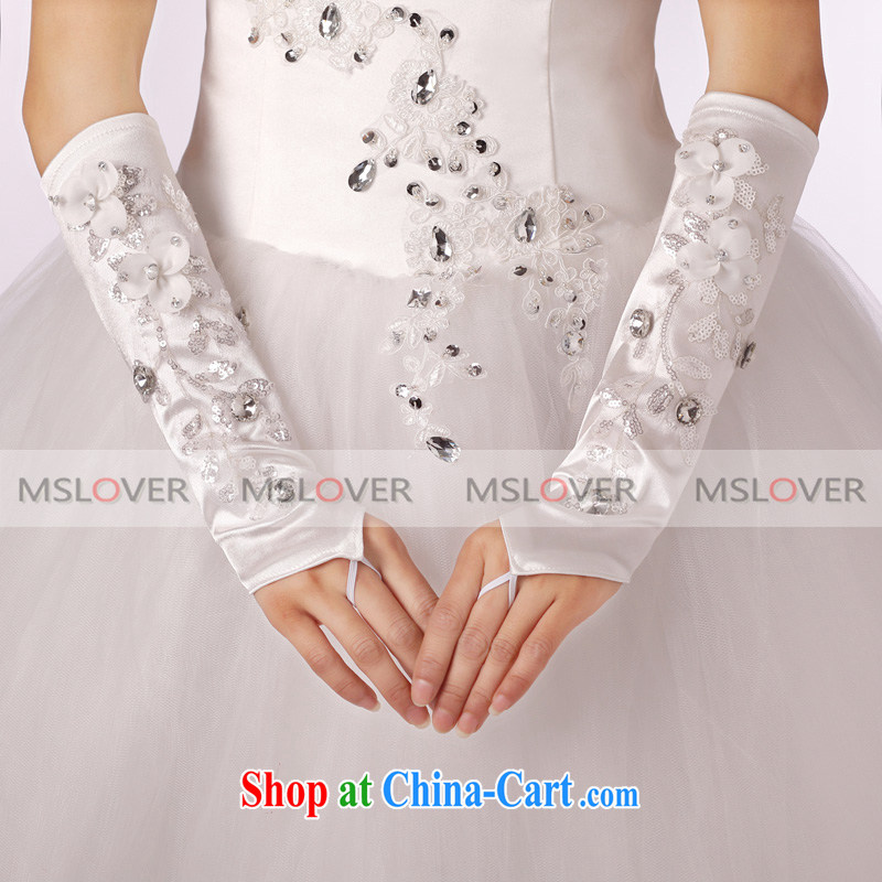 MSLover lace flowers framed by drilling a long Dinner Show bridal wedding gloves wedding gloves ST 1305 m White