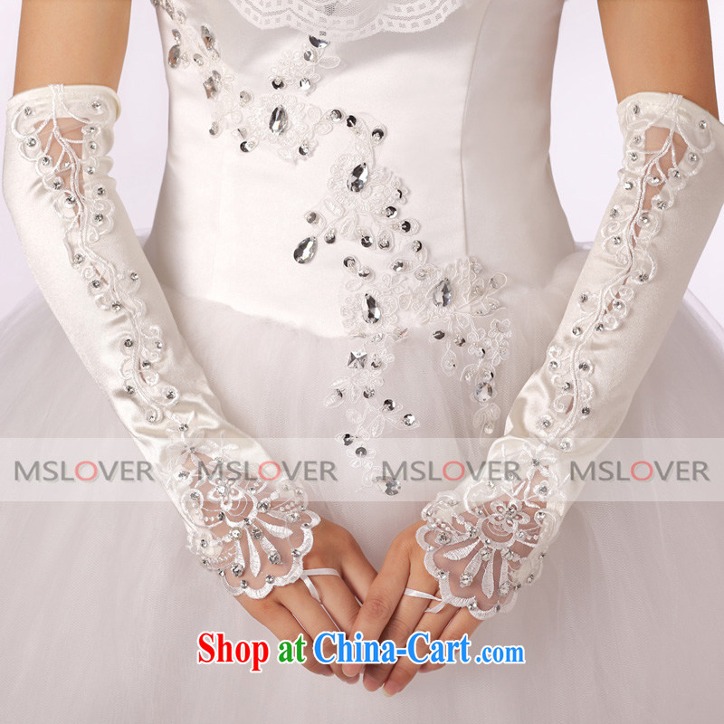 MSLover lace Openwork framed by drilling a long Dinner Show bridal wedding gloves wedding gloves ST 1307 m White
