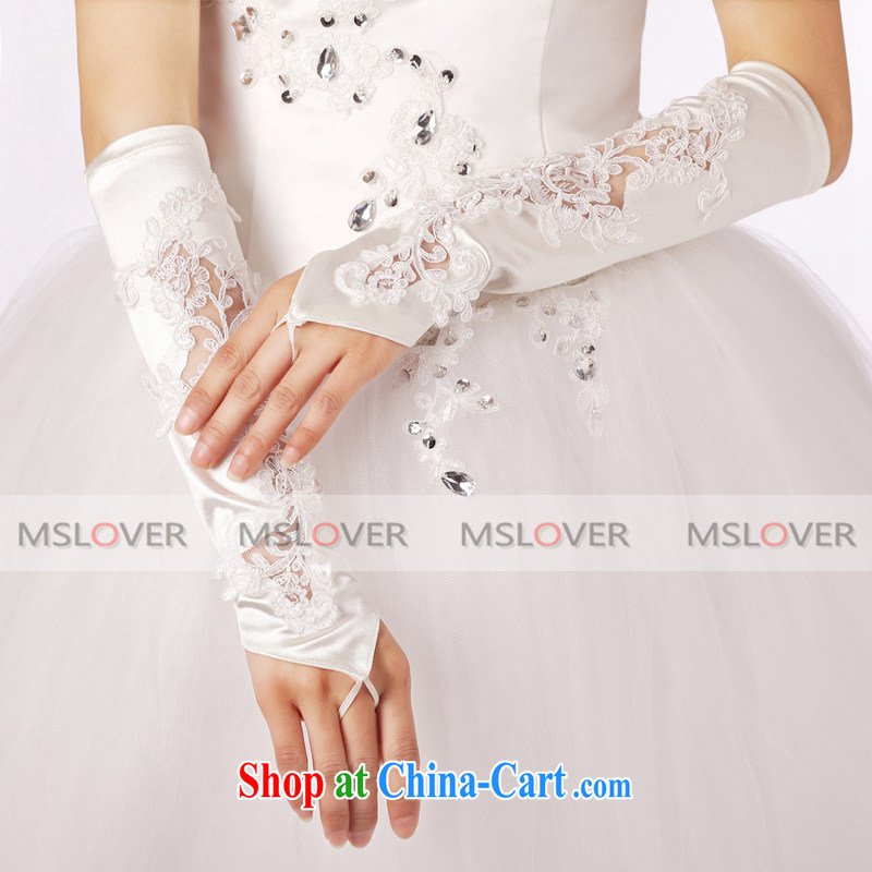 MSLover lace decals check the long Dinner Show bridal wedding gloves wedding gloves ST 1309 m White, name, Elizabeth (MSLOVER), shopping on the Internet