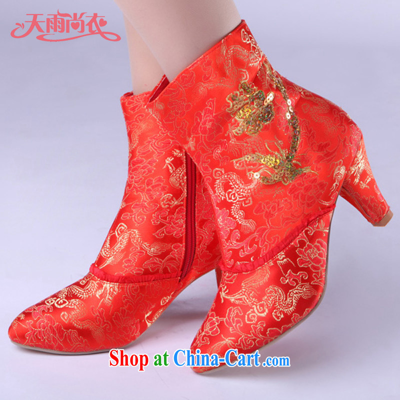 Rain is still clothing bridal wedding shoes wedding dresses wedding shoes wedding dresses shoes shoes half-soled boots dresses XZ 075 red 39
