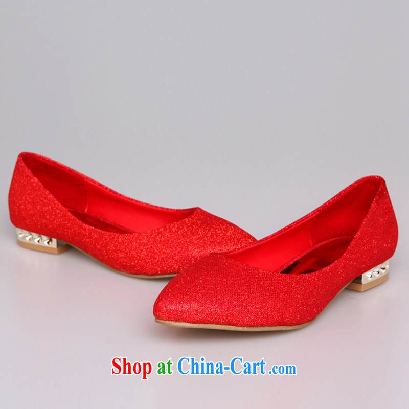 Rain is still Yi marriages wedding ceremony bridal shoes gold bridesmaid shoes flat shoe good pregnant women wearing red wedding shoes XZ 054 red 40, rain is clothing, and shopping on the Internet