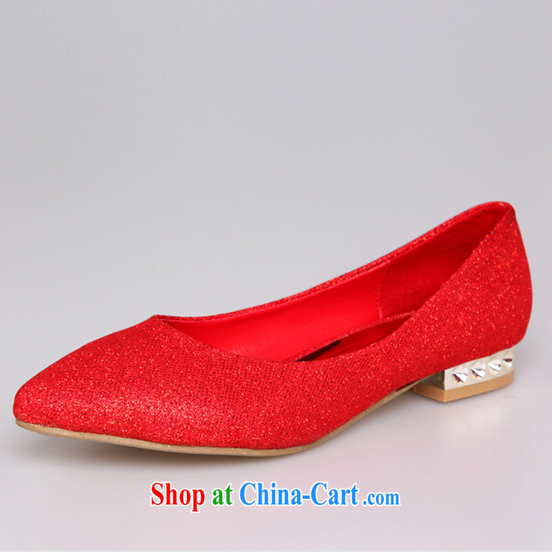 Rain is still Yi marriages wedding ceremony bridal shoes gold bridesmaid shoes flat shoe good pregnant women wearing red wedding shoes XZ 054 red 40, rain is clothing, and shopping on the Internet