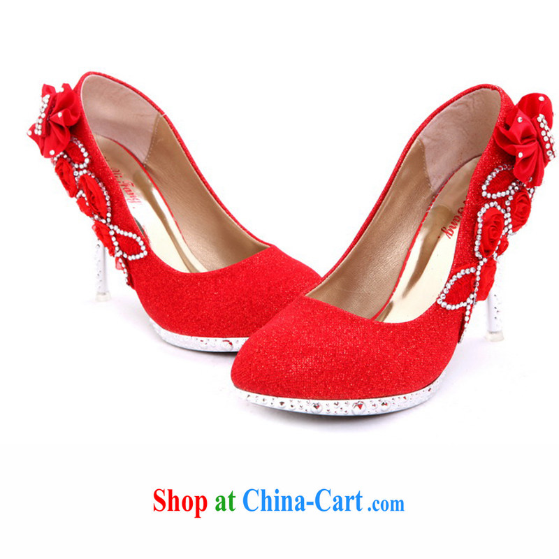 Rain is still Yi New wedding shoes bridal wedding shoes ultra-Noble water drilling shoe flowers on drilling bridal wedding dresses, shoes and XZ 072 red 39, rain is clothing, and shopping on the Internet